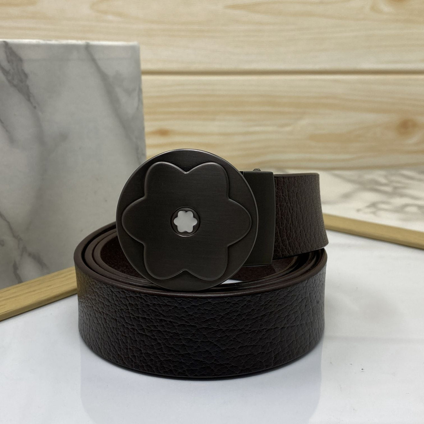 Flower Pattern Round Pin Buckle Leather Belt For Men-UniqueandClassy