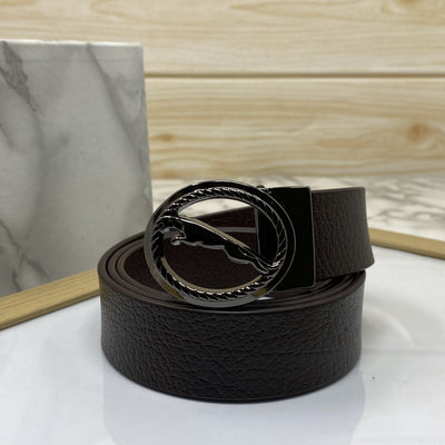 Round Jaguar Metal Buckle With Leather Strap Belt-UniqueandClassy