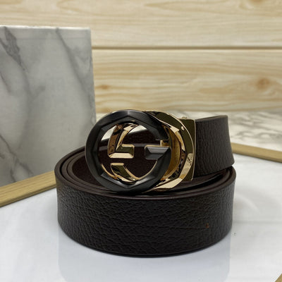 Two Tone Metal Round GG Leather Strap Belt-UniqueandClassy