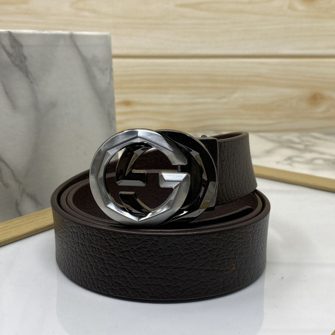 Two Tone Metal Round GG Leather Strap Belt-UniqueandClassy