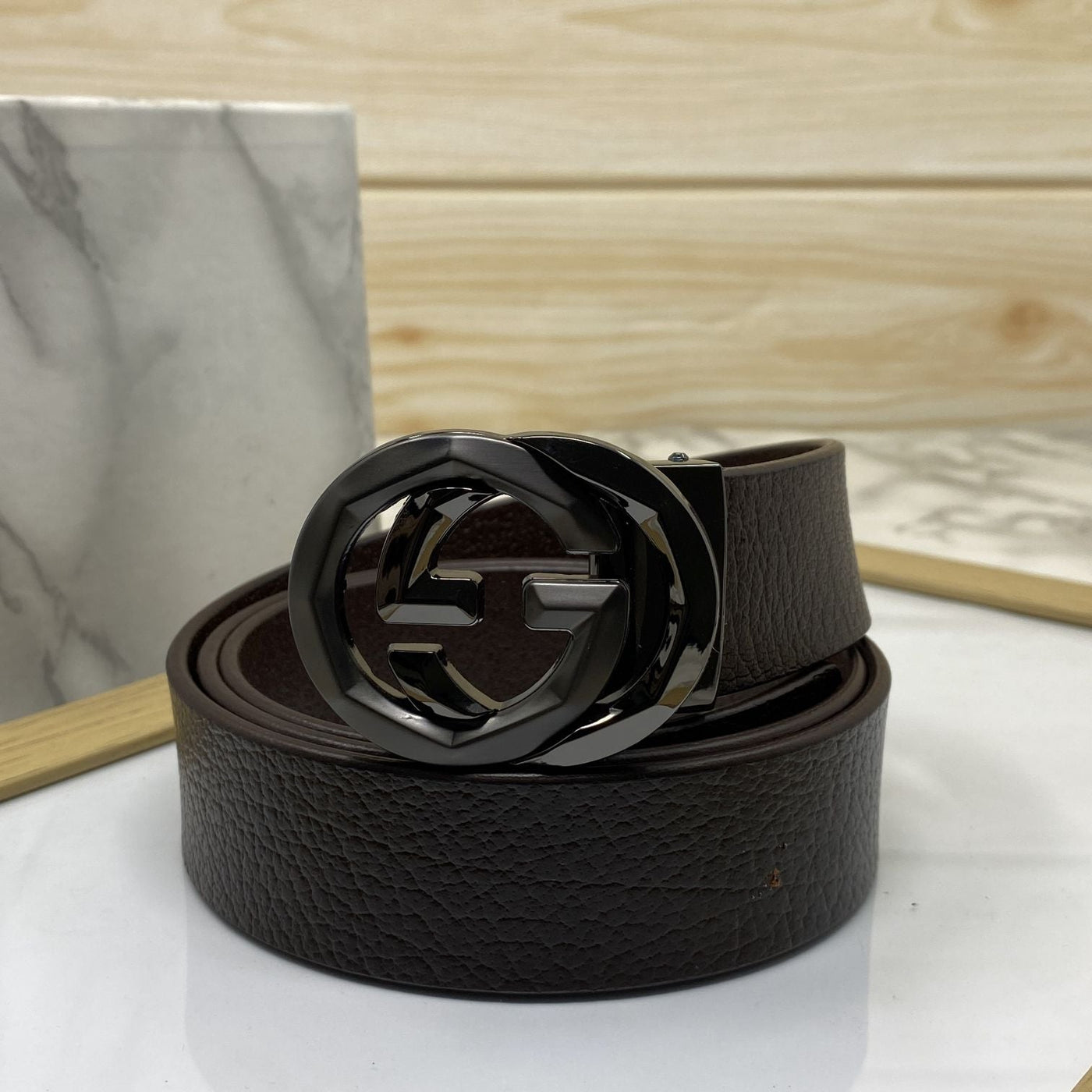 Two Tone Metal Round GG Leather Strap Belt-UniqueandClassy