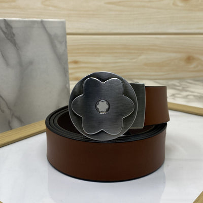 Flower Pattern Round Pin Buckle Leather Belt For Men-UniqueandClassy