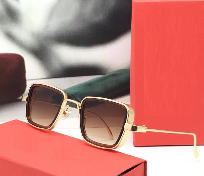 Gold And Brown Retro Square Sunglasses For Men And Women-Unique and Classy