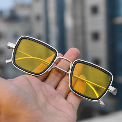 Retro Square Silver Yellow Sunglasses For Men And Women-Unique and Classy