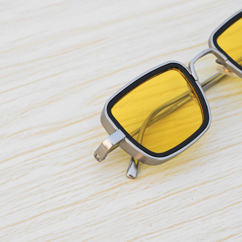 Retro Square Silver Yellow Sunglasses For Men And Women-Unique and Classy