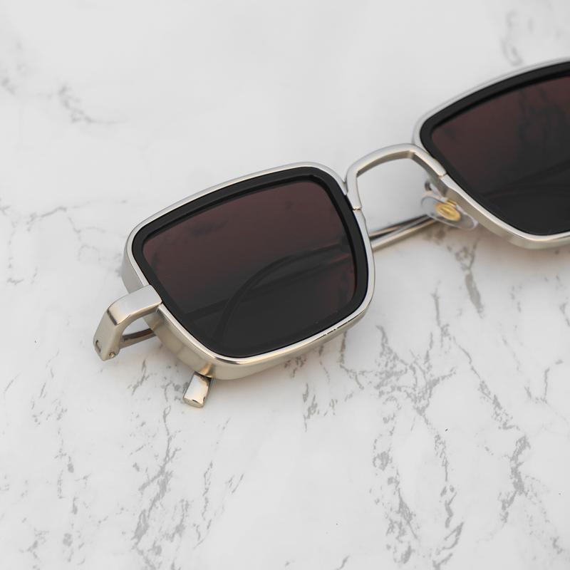 Brown And Silver Retro Square Sunglasses  For Men And Women-Unique and Classy