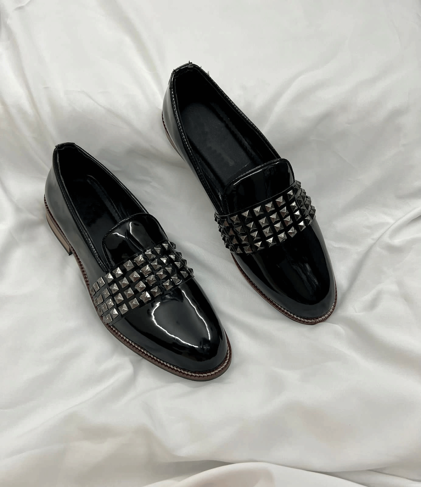 Spike Design Semi Casual Stud Detail Patent Loafers-UniqueandClassy
