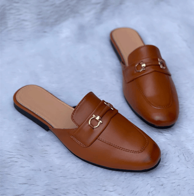 Men's Backless Slip On Mule Gold Buckle Loafers Shoes-UniqueandClassy