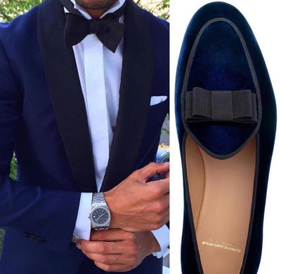 Superglamourous Velvet Bow Moccasins Men Suede Shoes Fashion Business And Partywear Loafer-Unique and Classy