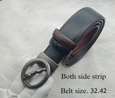 Round Shape Jaguar Buckle With Reversible Strap Belt For Men's-Unique and Classy