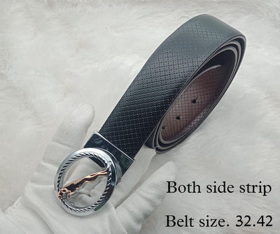 Round Shape Jaguar Buckle With Reversible Strap Belt For Men's-Unique and Classy