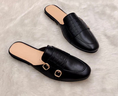 Men's Premium Quality Double Buckle Monk Backless Slip-On Mule Shoes-UniqueandClassy