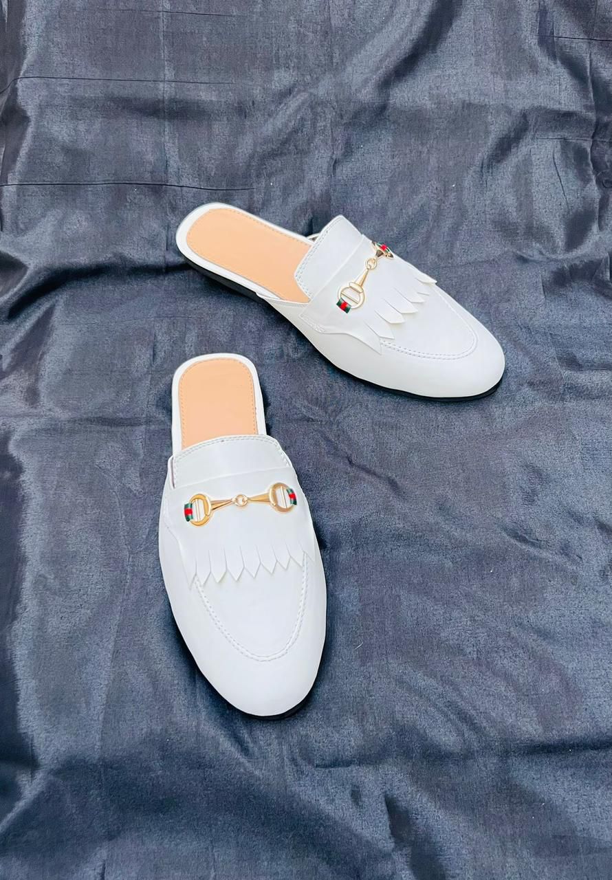 Formal Design Backless Slip On Mule Gold Buckle Loafers Shoes-UniqueandClassy