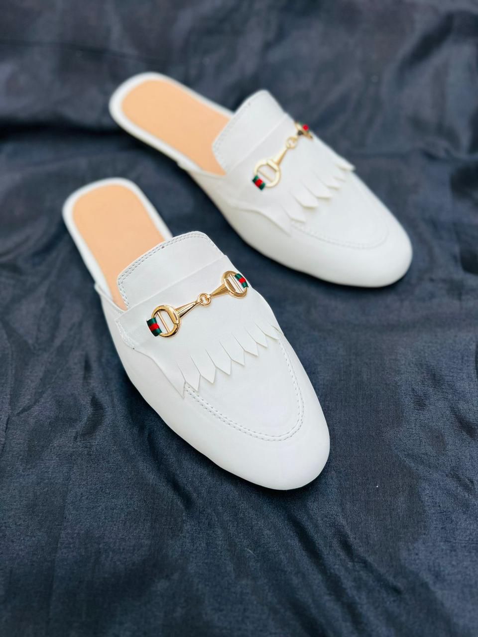 Formal Design Backless Slip On Mule Gold Buckle Loafers Shoes-UniqueandClassy