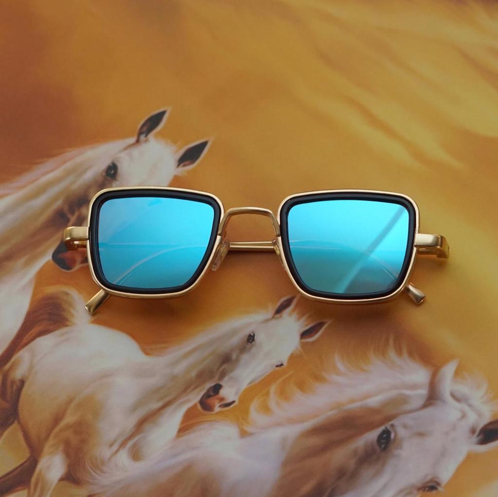 Retro Square Gold Aqua Blue Sunglasses For Men And Women-Unique and Classy