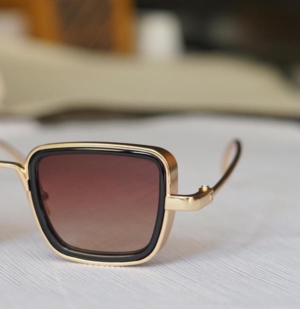 Gold And Brown Retro Square Sunglasses For Men And Women-Unique