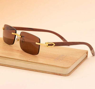 2021 Luxury Brand Rectangle Natural Rimless Wooden Sunglasses For Men And Women-Unique and Classy