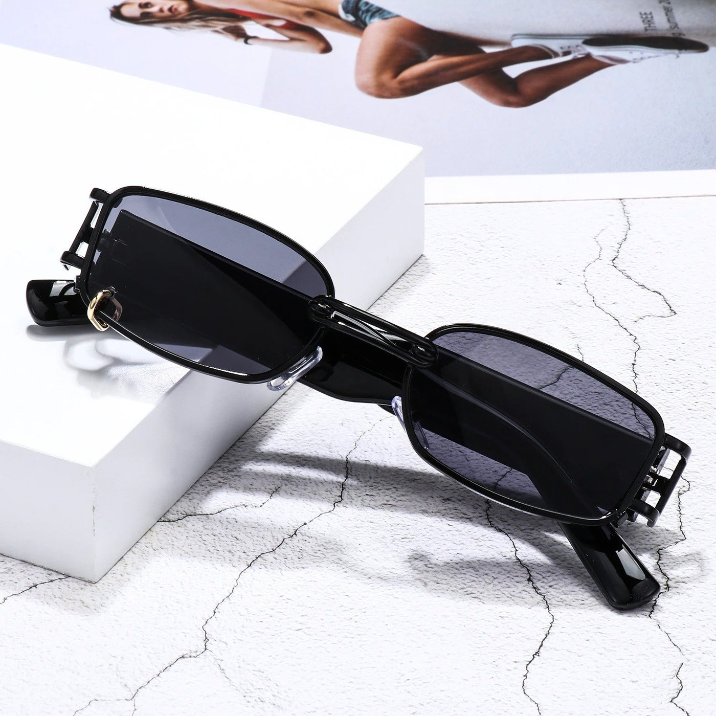 Fashion Small Rectangle With Metal Ring Decoration Frame Sunglasses For Men And Women-Unique and Classy