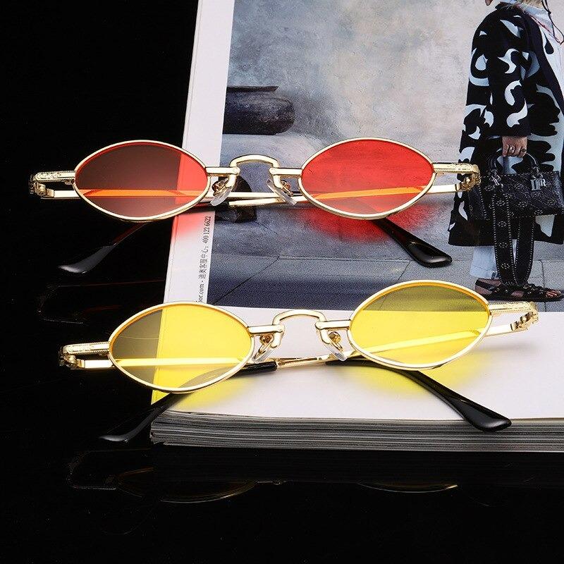 Brand Designer Metal Frame Fashion Small Oval steampunk Sunglasses For Men And Women-Unique and Classy