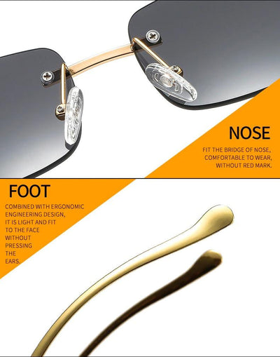 Alloy Steampunk Vintage Small Rimless Shades Ocean Lens Rectangle Sunglasses-Unique and Classy