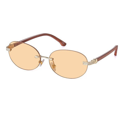 Trendy Brand Designer Round Frame Luxury Diamond Studded Rimless Sunglasses For Unisex-Unique and Classy