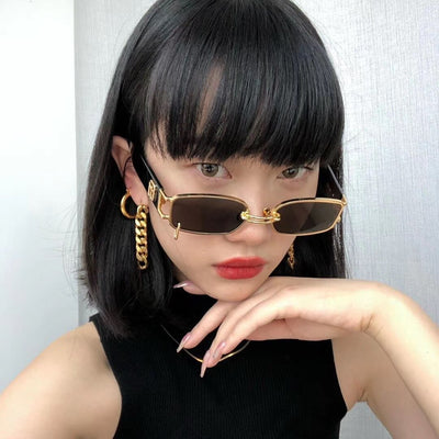 Brand Designer Vintage Metal Ring Decoration Small Rectangle Punk Sunglasses For Men And Women-Unique and Classy