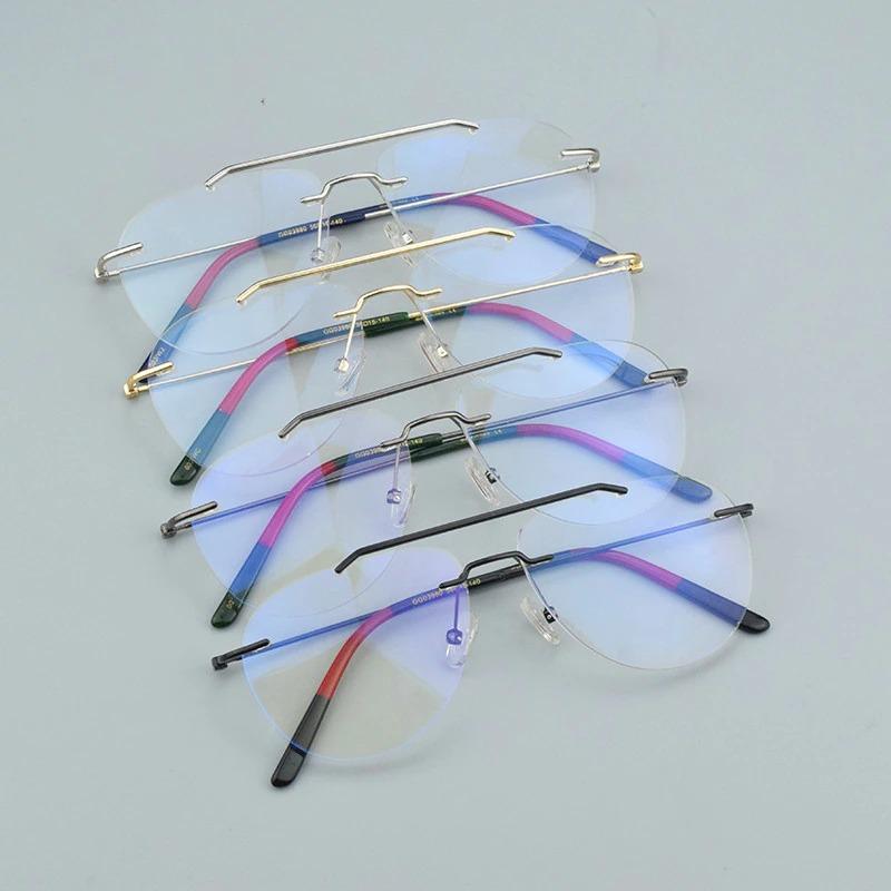 Vinatge Fashion Rimless Brand Blue Blocking Transparent Clear Lens Designer Eyeglasses Spectacle Frame For Men And Women