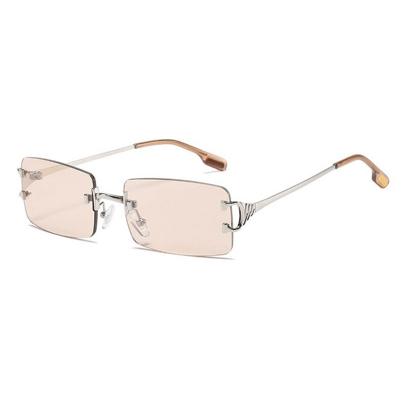 Rimless Small Square Frame Sunglasses For Unisex-Unique and Classy