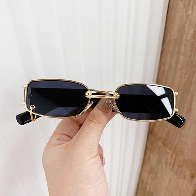 Fashion Small Rectangle With Metal Ring Decoration Frame Sunglasses For Men And Women-Unique and Classy