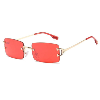 Rimless Small Square Frame Sunglasses For Unisex-Unique and Classy