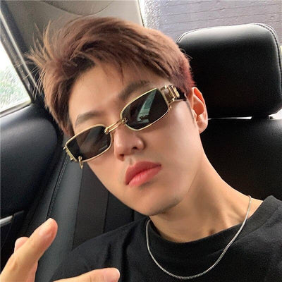Brand Designer Vintage Metal Ring Decoration Small Rectangle Punk Sunglasses For Men And Women-Unique and Classy