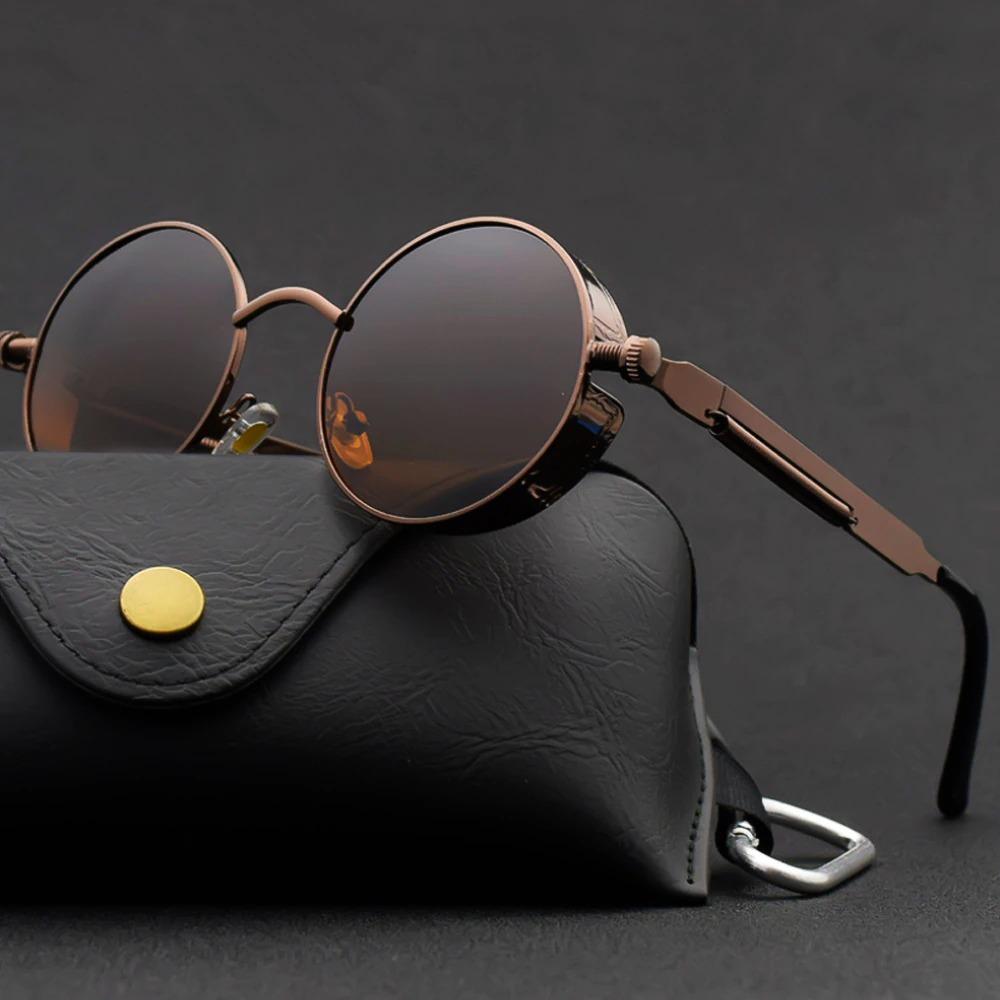Designer Vintage Steampunk Brand Round Metal Frame Sunglasses For Unisex-Unique and Classy