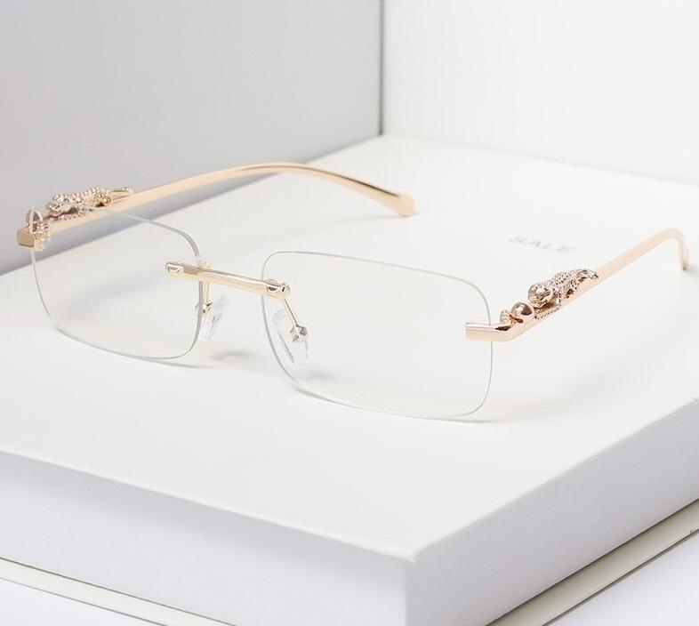 Fashion Rimless Rectangle Retro Cheetah Decoration Clear Ocean Lens Eyewear For Men And Women-Unique and Classy