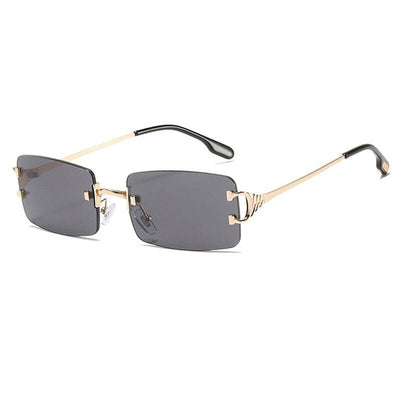 Rimless Small Square Frame Sunglasses For Unisex-Unique and Classy