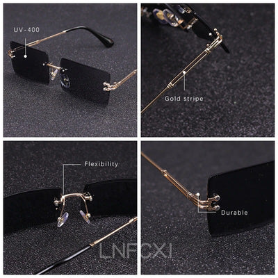 Rimless Rectangle Retro Sunglasses For Unisex-Unique and Classy