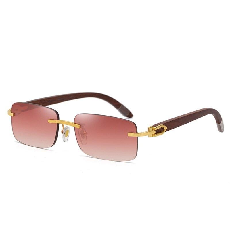 Crystal Cutting Vintage Wood Rimless Square Sunglasses For Men And Women-Unique and Classy