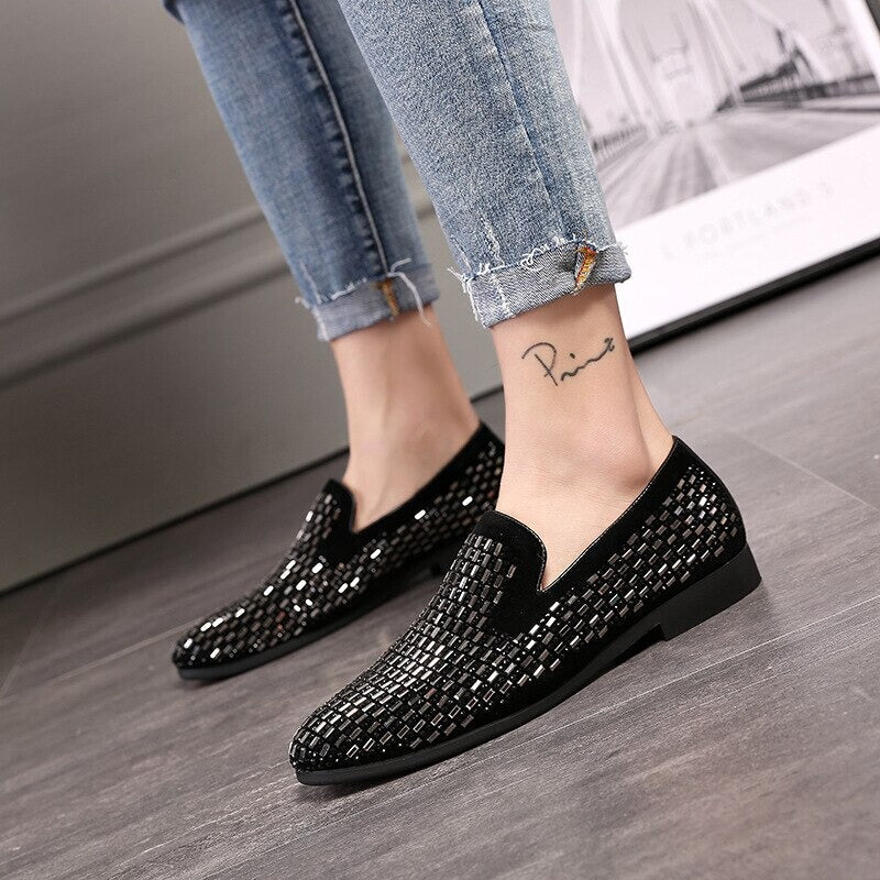 Luxury Italian Style Rhinestones Flats Moccasins Crystal Glitter Slip On Shoes-Unique and Classy