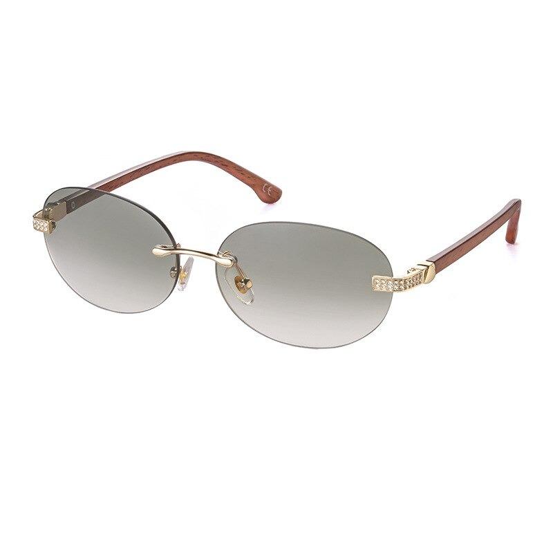 Trendy Brand Designer Round Frame Luxury Diamond Studded Rimless Sunglasses For Unisex-Unique and Classy