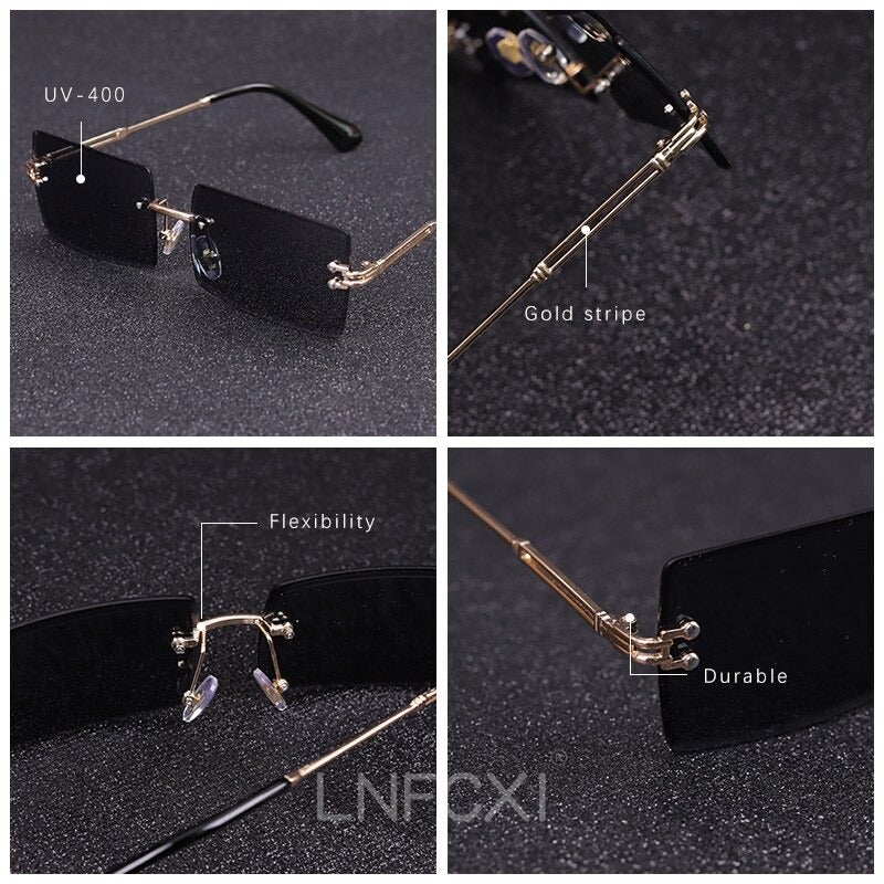 New Color Rectangle Rimless Gradient Sunglasses For Unisex-Unique and Classy