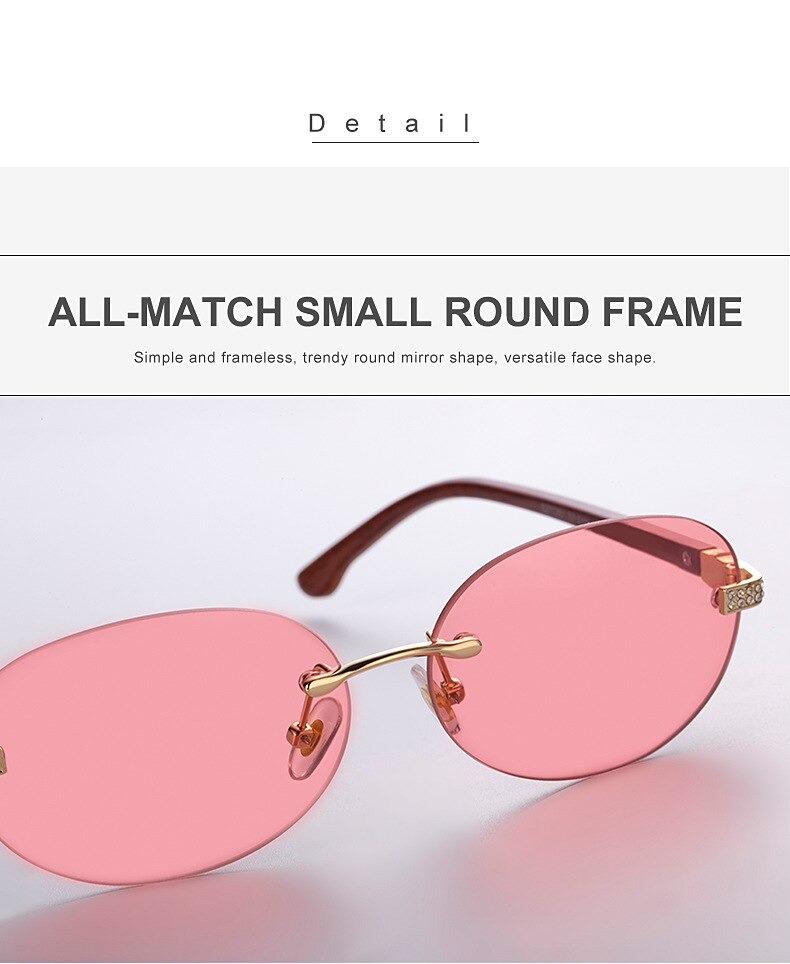 Trendy Brand Designer Round Frame Luxury Diamond Studded Rimless Sunglasses For Unisex-Unique and Classy