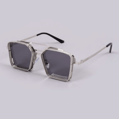 Retro Classic Silver Black Square Steampunk Sunglasses For Unisex-Unique and Classy