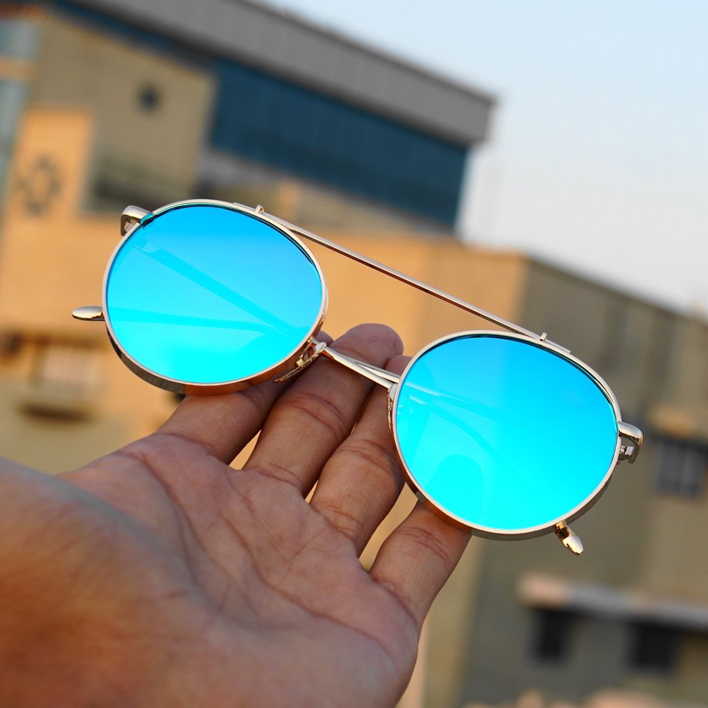 Retro Round Gold Aqua Blue Sunglasses For Men And Women-Unique and Classy