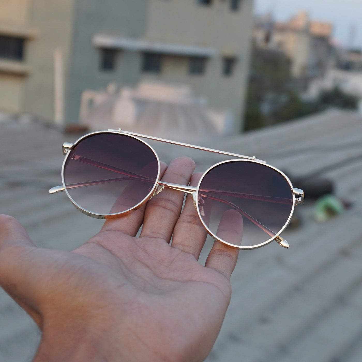Round Shaded Brown And Gold Sunglasses For Men And Women-Unique and Classy