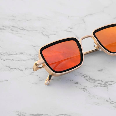 Orange Mercury And Gold Retro Square Sunglasses For Men And Women-Unique and Classy