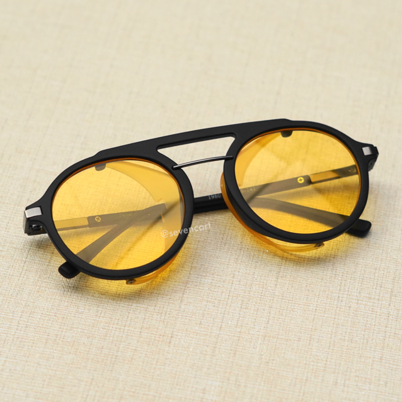 Yellow and Black Side Cap Round Sunglasses For Men And Women-Unique and Classy