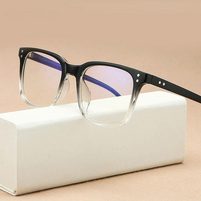 Classic Retro Fashion Brand Anti Blue Block Oversized Square Gradient UV400 Protection Clear Lens  Eyeglasses Spectacle Frame For Men And Women