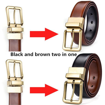 Men's Leather Reversible Belts Adjustable Antique Style Rotated Buckle 2 In 1-Unique and Classy