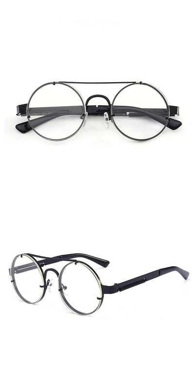 Vintage Round Steampunk Brand Blue Blocking UV400 Metal Designer Eyeglasses Spectacle Frame For Men And Women