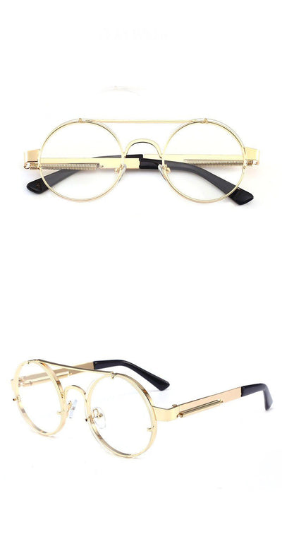Vintage Round Steampunk Brand Blue Blocking UV400 Metal Designer Eyeglasses Spectacle Frame For Men And Women