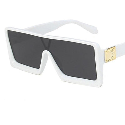 Oversized One Piece White Black Square Sunglasses For Men And Women-Unique and Classy